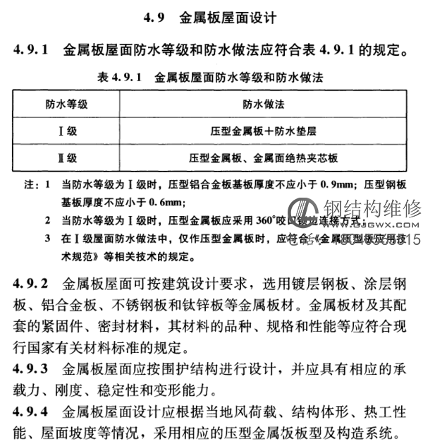 金属钢结构屋面防水的防水层等级如何划分？(图1)